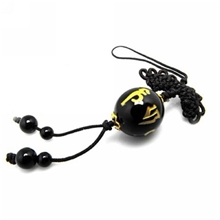 天然黑曜石六字真言手机链12MM男女款开光加持辟邪防小人必备