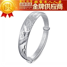 银饰品批发淘宝热卖凤凰来仪白铜镀纯银镯子银手环12M龙凤手镯