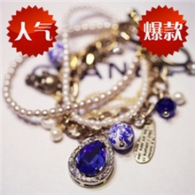 新款饰品陶瓷手链串珠批发超大泪滴水钻复古多层旧金手链