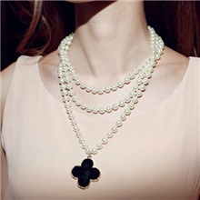 大牌款2013夏装新款欧美经典奢华珍珠长链四叶草项链毛衣链批发