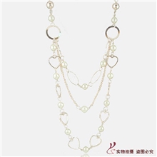 FN10206桃心珍珠多层毛衣链珍珠流苏长项链韩版中高档饰品