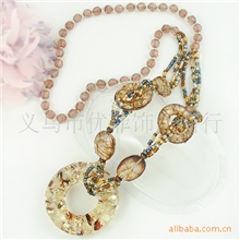 FN10151外贸毛衣链琥珀色串珠长项链圈圈吊坠首饰义乌饰品批发