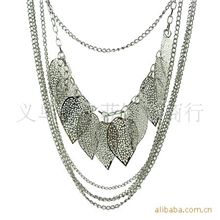 FN10071特价批发银叶多层长项链毛衣链夸张瑞丽配饰