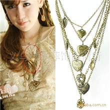 KN100615多层项饰呛口小辣椒同款复古桃心多层项链瑞丽配饰