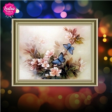 精准热销十字绣钻石画批发厂家直销花草蓝色蝴蝶品牌钻石绣贴钻画