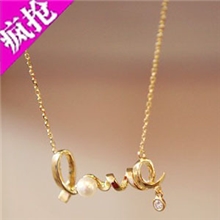 A120今日特价批发立体LOVE珍珠闪钻项链