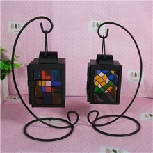 y056批发彩色玻璃铁艺烛台欧式家饰摆件风灯婚庆派对礼品