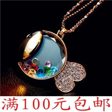 A201韩国韩版毛衣链批发可爱鱼镀金镂空透明水晶项链