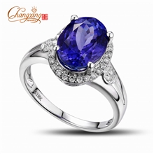 特价回馈天然坦桑石戒指18K白金35分天然钻石