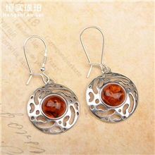 925镶银天然花珀耳坠耳饰叶子形爱心形恒实正品批发厂家直销