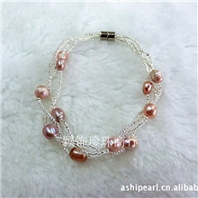 珍珠手链三排手链天然珍珠淡水珍珠韩版饰品混批跑量款