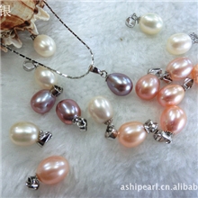 供应彩色精简7-8mm米珠925银吊坠大气韩式淡水珍珠吊坠批发