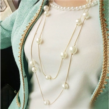 韩国饰品韩版双层珍珠毛衣链百搭高品质长款项链批发