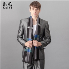 新款男士时尚桑蚕丝格子薄围巾冬季英伦商务围巾WJ009