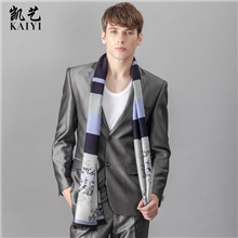 新款男士时尚针织秋冬季英伦风围巾桑蚕丝格子薄围巾WJ008