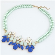 韩国小清新薄荷绿糖果蓝绿色宝石花朵镶钻珍珠锁骨链短项链XL0418