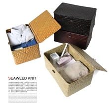 KKW纯手工天然草编非竹藤编翻盖收纳杂物衣物文具化妆饰品盒篮