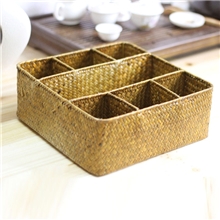 田园日式草编非藤编柳编整理收纳筐办公文具茶叶杂物遥控收纳筐