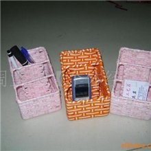 批发供应草柳编工艺品纸绳铁架三格笔架纸绳工艺品厂家直销