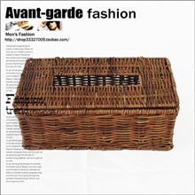 外贸欧式天然植物长方形创意藤编织车载抽纸盒