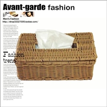 外贸原单棕色仿藤pp塑料编织欧美方形纸巾盒