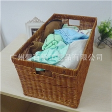 外贸原单欧美简约藤编长方形铁架洗衣篮置物篮脏衣篮收纳篮