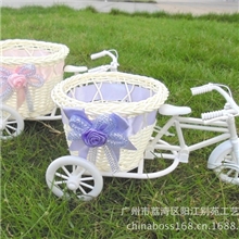 厂价直销仿藤圆形花蒌塑料小三轮车花篮类插花用具批发