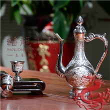 金属手工艺品厂家批发直供定制银器纯银松鹤延年酒具