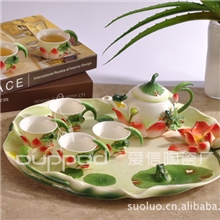供应茶具套装批发厂家直销荷塘青蛙8头茶具/骨瓷礼品/工艺彩瓷