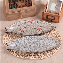 日式釉下彩陶瓷器餐具zakka有田烧和风超大青花鱼形鱼盘盘子13寸