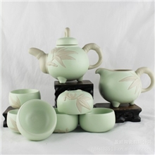 供应创意陶瓷活陶8头节节高绿竹茶具茶具礼品工艺品礼品套装