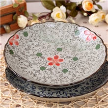 日式和风陶瓷手绘釉下彩8寸创意波浪形盘菜盘圆盘安全无污染