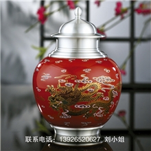 纯锡坊茶叶罐马来西亚纯锡罐红瓷将军瓶茶叶罐五彩云龙茶叶罐