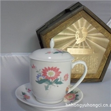 醴陵瓷器釉下五彩瓷毛瓷系列毛瓷杯碟毛主席专用杯碟-菊花