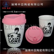 厂家生产星巴克双层陶瓷杯骨瓷咖啡杯硅胶盖双层陶瓷广告杯