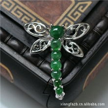 玉器/翡翠/项链坠/镶嵌925银/蜻蜓造型/造型新颖/亮丽独特QT