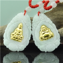 999千足金观音、佛吊坠金镶玉厂家批发直销天然翡翠A货玉佩