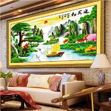 [支挂一件代发]客厅大画迎客松财运版精准100%印花十字绣批发