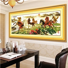 批发新款十字绣义乌厂家直销精准印布十字绣八骏奔腾马到成功