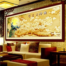 蒙娜丽莎十字绣富贵吉祥图孔雀大幅新款客厅大画精准印花批发