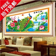 富贵花开孔雀蒙娜丽莎十字绣ks孔雀新款客厅牡丹大画新款印花包邮