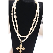 韩国同款定制超美自留长短2用珍珠十字架项链长项链女饰品
