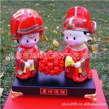 新奇特工艺品创意礼品Q版泥塑婚庆礼品摆件立体精装红绣球