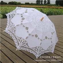 工艺伞花边伞蕾丝伞太阳伞刺绣伞婚庆道具木柄直杆伞批发