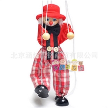 外贸尾单木制提线木偶拉线小丑儿童玩具锻炼宝宝手指灵活4色