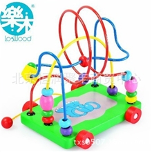 乐木婴幼儿童益智玩具木制积木车卡通动物绕珠串珠拖拉车玩具