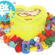 乐木木制婴幼儿童益智56粒盒装英文字母串珠绕珠玩具