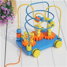 玩具厂家发声绕珠车儿童益智玩具拖拉车木制绕珠车玩具处理混批