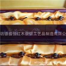 山东潍坊红木嵌银筷子双木盒10双装黑色大漆筷子葫芦图案批发