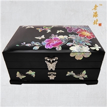 平遥推光漆器韩国漫花引蝶螺钿漆器首饰盒木贝壳首饰盒珠宝盒子